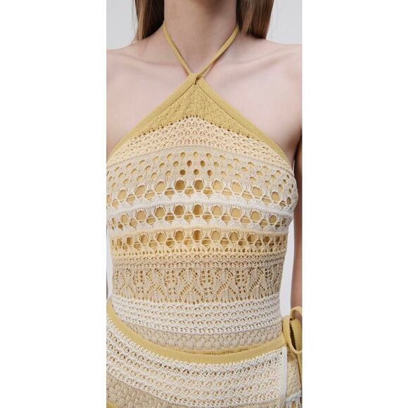 Jonathan Simkhai Midi Dress Halter Neck Marigold Strip Multi Size XS NWT - Picture 4 of 11